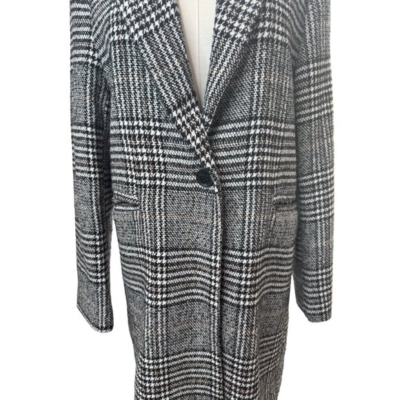ZARA Medium Black & White Houndstooth Plaid Coat - Picture 5 of 13